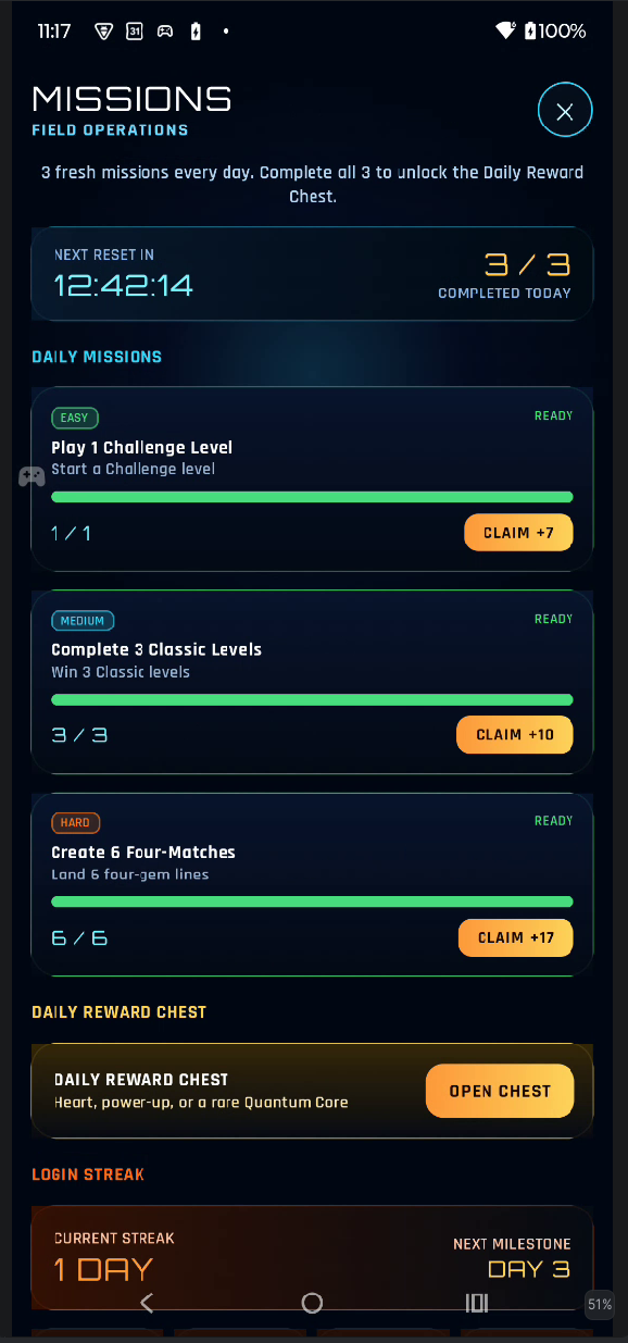 Fault Line daily missions screen