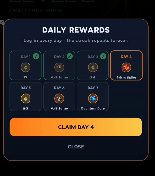 Fault Line daily rewards screen